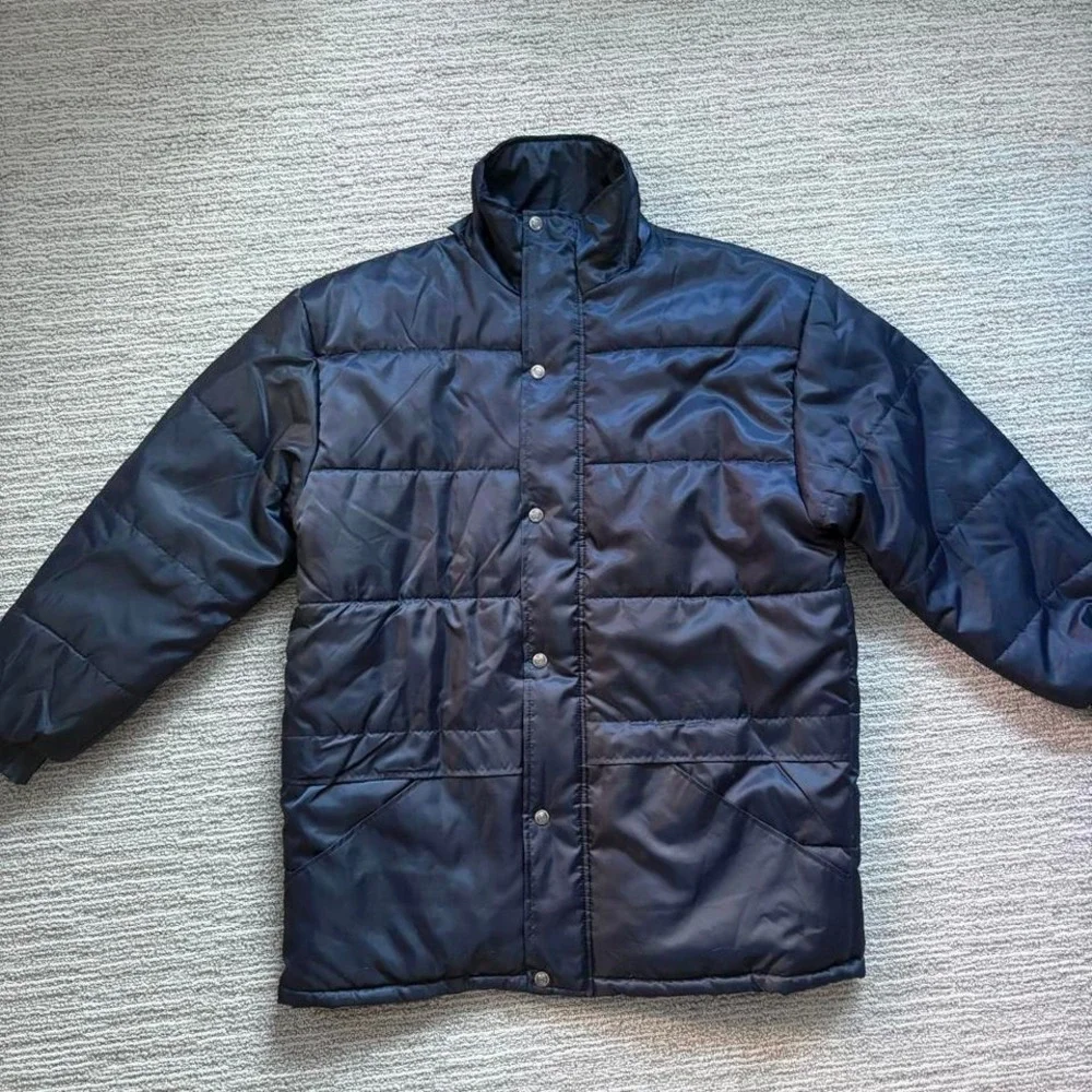 Jon Lauren Puffer Jacket Coat Vintage 90s Y2K Blank Navy‎ Blue Men's XL Nylon
